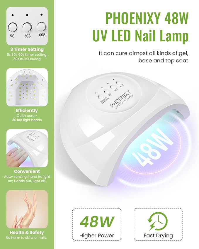 PHOENIXY 47 PCS Gel Nail Polish Kit with U V Light, Gel Nail Polish Set with Manicure Starter Kit, Base Top Coat DIY Nail Art Salon Home Gifts for Women