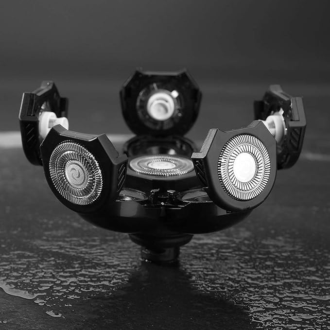 Universal 6 Blade Replacement Heads for Mainstream Shaver Brands, Bald Shaver Replacement Heads with Blade Cover (Black)
