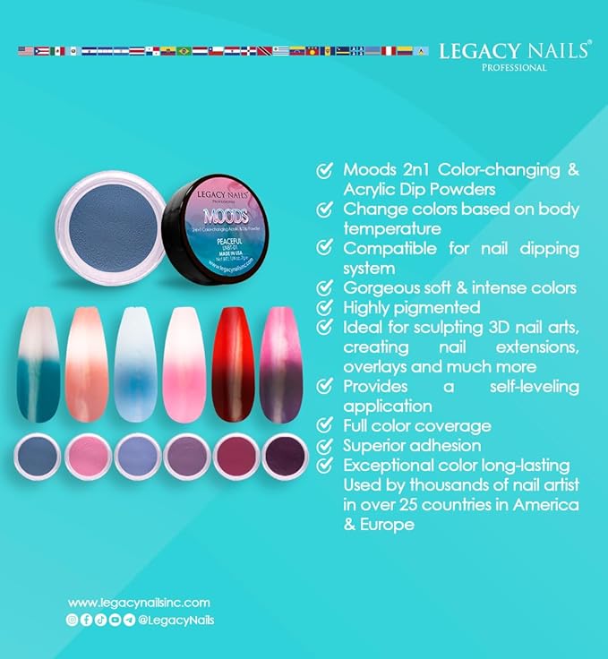 Legacy Nails Professional COLLECTION Acrylic Powder Kit 6 Colors Nail Art Set for Manicure DIY for Dip & Acrylic Nail Extensions (MOOD COLLECTION)