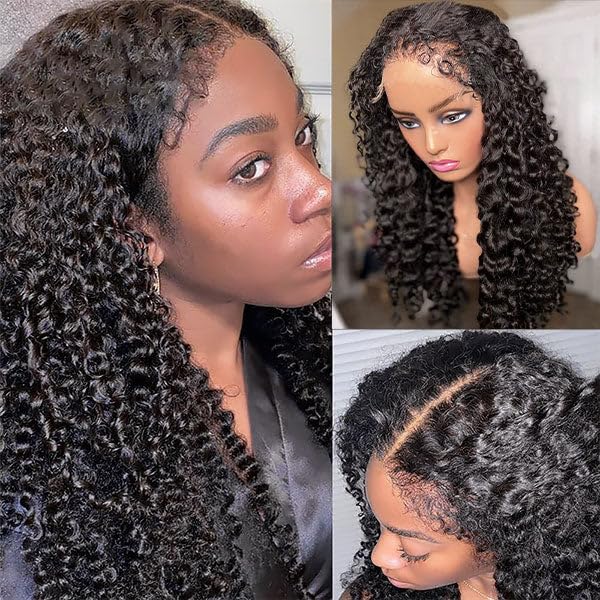 4C Edges Kinky Curly Lace Front Wigs Human Hair 13x4 HD Transparent Lace Frontal Wigs with Curly Edges Baby Hair, Deep Wave Curl Wig Pre-Plucked Hairline 180% Density 26 inch