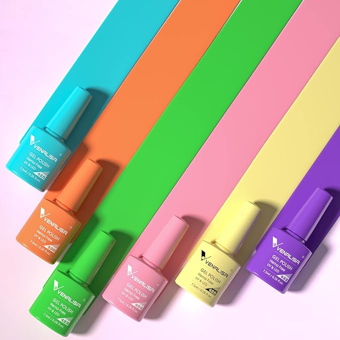 VENALISA VIP4 65PCS Gel Nail Polish Set, 60 Colors 7.5ML White Black Pink Nude Gel Polish Colors Nail Art Starter Kit