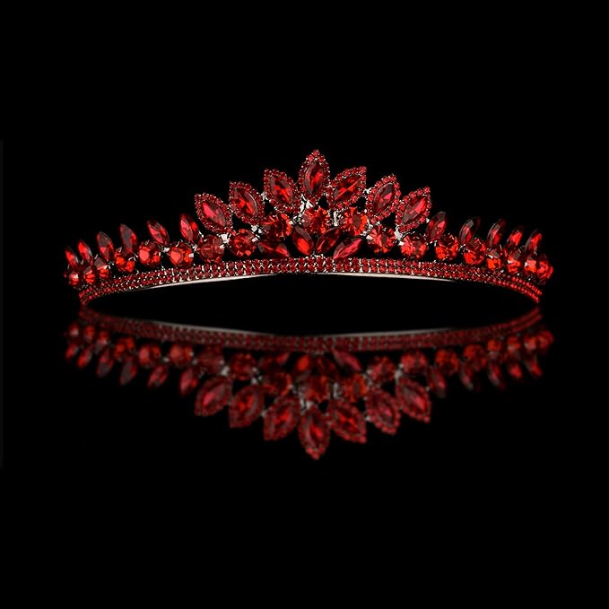 LIMELIA Women's Tiara for Henna Wedding Party|Glitter Hair Accessories for Bridal Birthday Pageant Prom Halloween Costume Christmas Party, Queen Princess Crowns | Leaf Model-Red