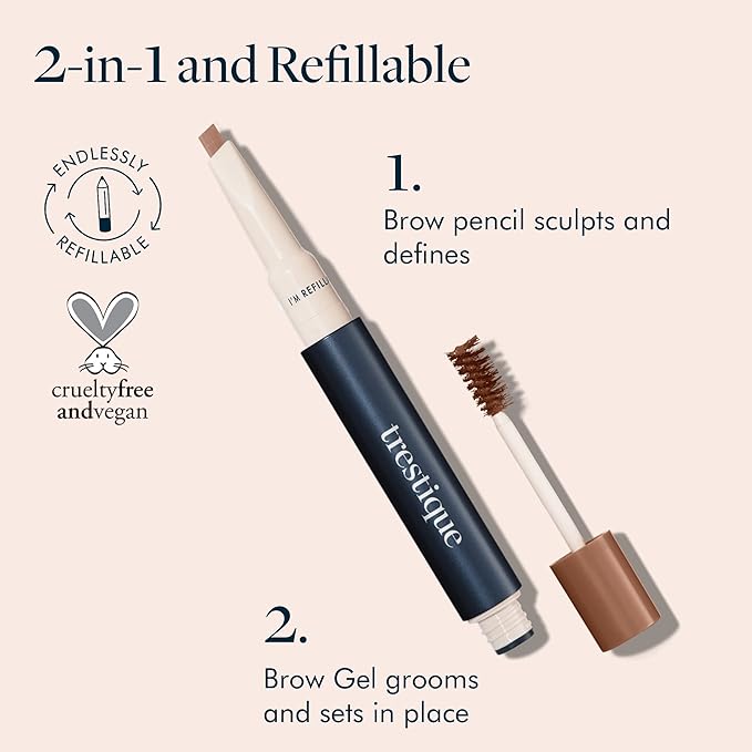 trestique Brow Pencil And Gel, Refillable Eye Brow Pencil With Built-In Brow, Clean Beauty Eyebrow Pencil And Brow Gel, Sustainable 2-In-1