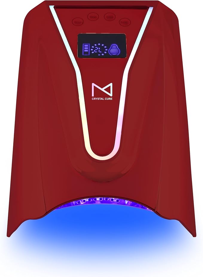 M - Crystal Cure 128W UV/LED Nail Lamp | Fast Curing with 45 Powerful LEDs | Cordless, Rechargeable, Auto Sensor |Gift Mom Professional Gel Nail Dryer for Manicures & Pedicures (Red)