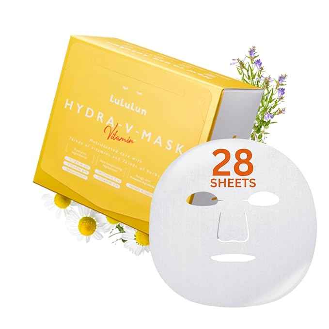Lululun 28 EA Facial Sheet Mask with Organic 7 Herbs & 7 Vitamins for Pore Care & Rough Skin, Daily Face Sheet Mask Pack for Hydrating and Moisturizing Skincare from Japan with Vitamin C & E, Hydra V