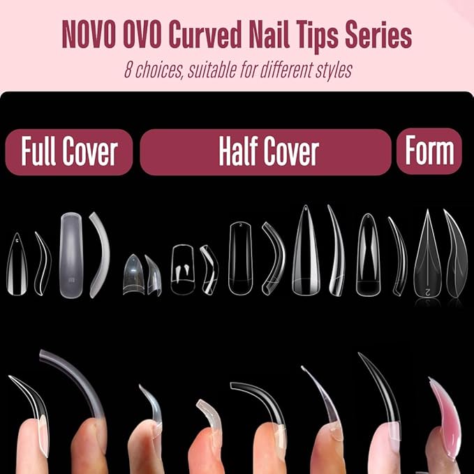 500 pcs Half Cover Extra Long Hawk Curved Stiletto/Almond Nail Tips, XXL 2XL Sharp False Nails for Acrylic, Clear QUEEN STILETTO CURVE Eagle Claw Gel Extension x 10 Sizes in Bag for Salon