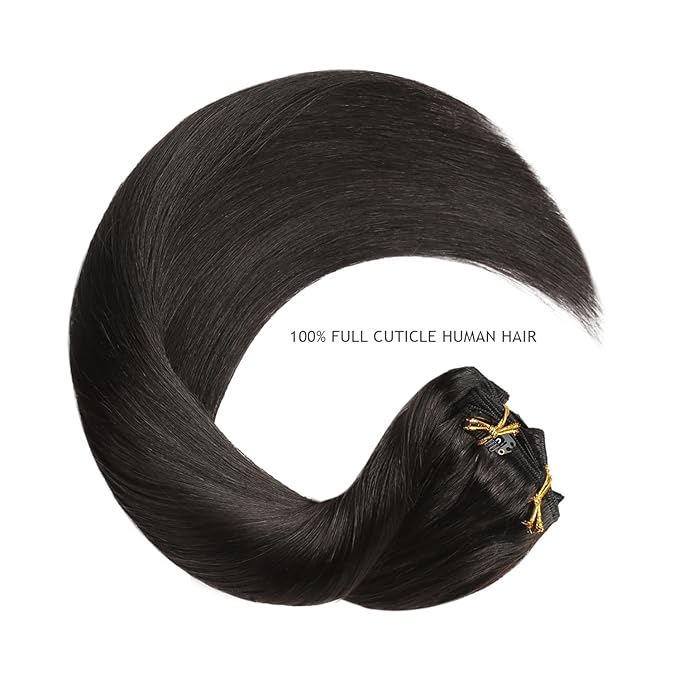 YILITE Off Black Clip in Hair Extensions Real Human Hair 14 Inch 110g 8pcs Hair Extensions Real Human Hair Natural Silky Double Weft Hair Extensions Clip ins (14inch #1B Off Black)