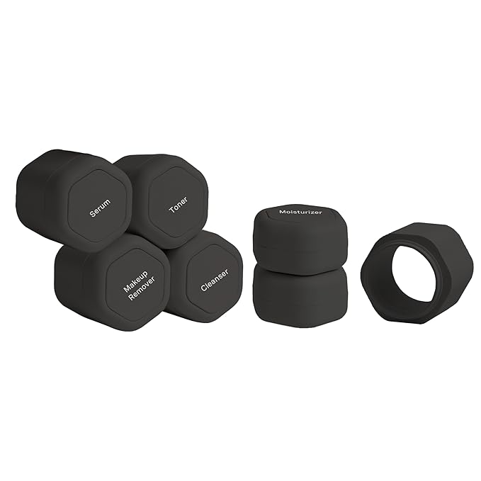 Cadence Travel Containers - Full Skincare Set - Magnetic Travel Capsules - 2 Small (0.56oz), 4 Medium Capsules (1.32oz), & Extender (1.43oz) with Multiple Labels for Better Organization - Charcoal