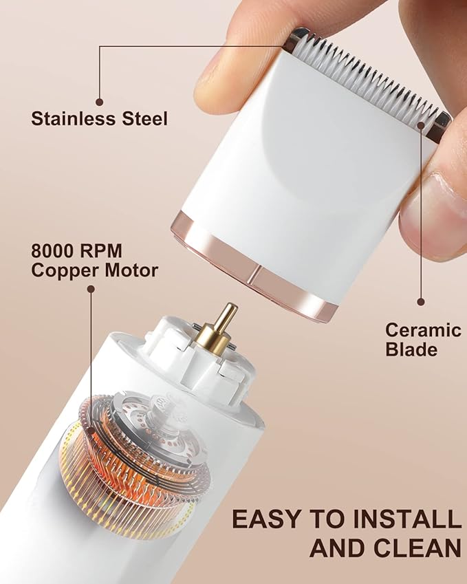 Bikini Trimmer for Women - 2 in 1 Electric Ceramic Blades Pubic Hair Trimmer,for Underarm Leg Arm Body face,USB IPX7 Waterproof Wet/Dry Shaver Groomer with 2 Trimmer Heads,White