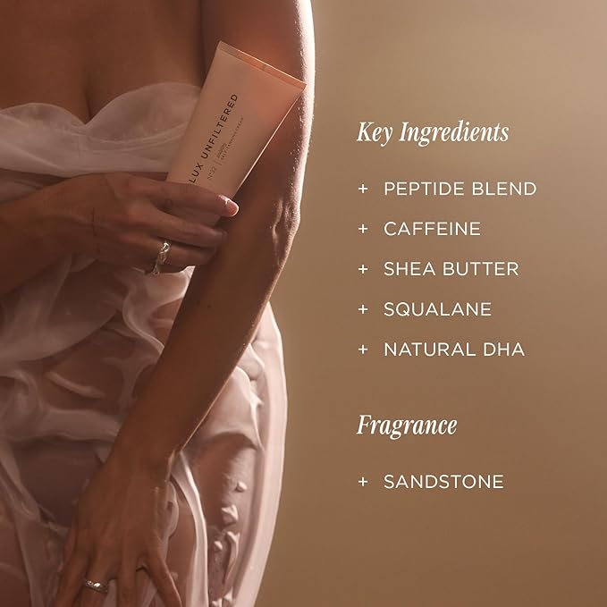 + Lux Unfiltered N°32 Sculpting Gradual Self Tanning Cream in Sandstone, Peptide Blend to Firm and Tone Skin, Hydrating Self Tanning Lotion, Gluten Free, Vegan + Cruelty Free Self Tanner