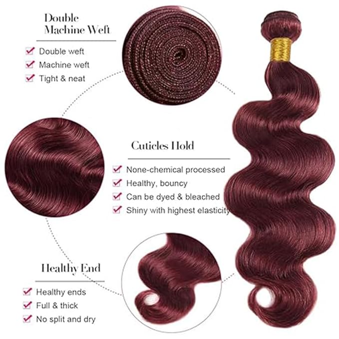 Burgundy Bundles Body Wave Human Hair Wine Red Body Wave Bundles Color 99j Brazilian Human Hair Weave Wet and Wavy Soft Silky for Black Woman 26 26 26 Inch