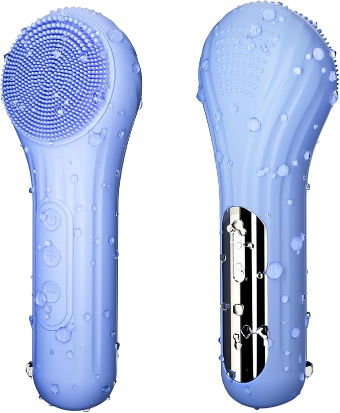 5 Modes Silicone Face Scrubber, Waterproof Face Scrubber Exfoliator for Men & Women, Rechargeable Electric Facial Cleansing Brush for Deep Cleansing, Exfoliating, Massage (Blue)