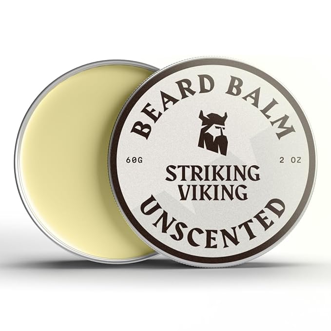 Striking Viking Beard Balm for Men – Light Hold, Unscented, 2 Oz - Leave-in Beard Conditioner with Shea Butter, Tea Tree, Argan & Jojoba Oils - Smooth, Shape & Moisturize Coarse, Dry Facial Hair