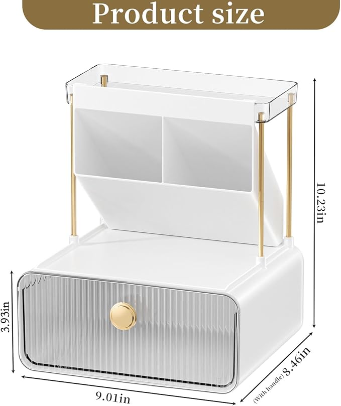 Makeup Organizer with Drawer, Bathroom Organizers and Storage，Makeup Brush Holder,Lipstick and Perfume Organizer,Cosmetic and Vanity Organizer,Desk Organizer (TRANSPARENT COLOR)