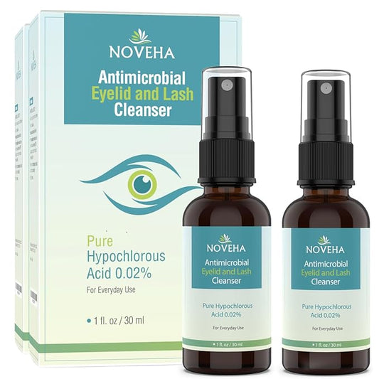 NOVEHA Eyelid and Lash Cleanser - Fast Acting Soothing Formula, Effective Relief from Irritation, Dry Eyes, Styes, Pure and Gentle Hypochlorous Acid Spray, 30mL (2 Pack)