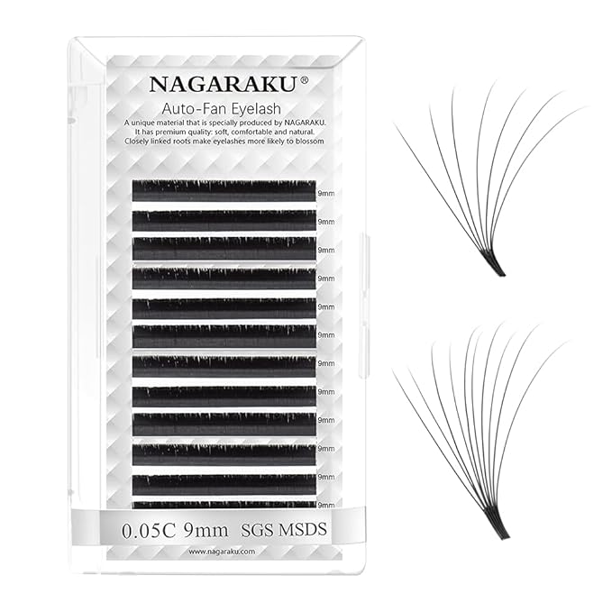 NAGARAKU Easy Fan Eyelash Extensions Volume Lash 0.05 C curl 9mm Rapid Blooming Faux Mink Cluster For Beginners Soft Professional Lash Supplies