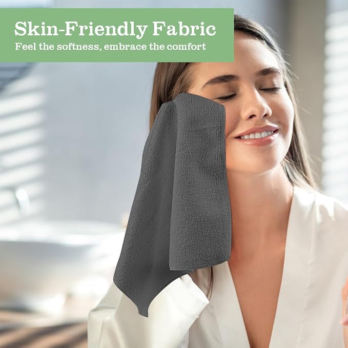 Washcloths Bulk - 100 Pack - Face Towel (12" x 12"), Highly Soft Wash Cloth and Hand Towels, Fast Drying Multi-Purpose Microfiber Cleansing Cloths for Bathroom, Hotel, Spa, and Salon - Grey