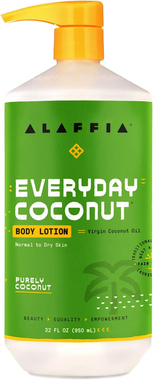 Alaffia EveryDay Coconut Hydrating Body Lotion, Normal to Dry Skin, Moisturizing Support for Soft & Supple Skin, Purely Coconut, 32 Fl Oz