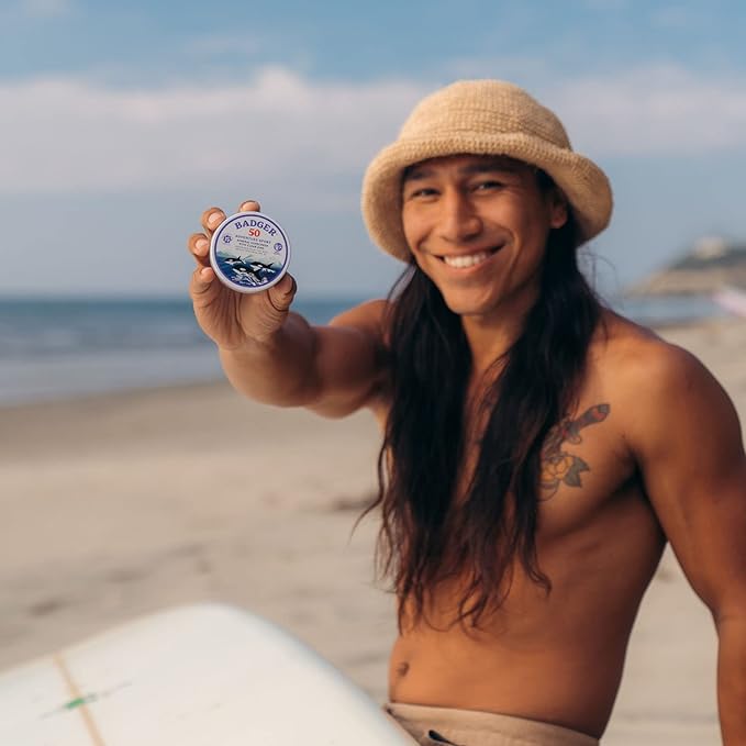 Badger Biodegradable Reef Safe Sunscreen, SPF 50 Mineral Sunscreen, 98% Organic Ingredients, Unscented, Water Resistant Adventure Sport Sun Cream, Travel Size 2.4 oz Tin, 2-Pack