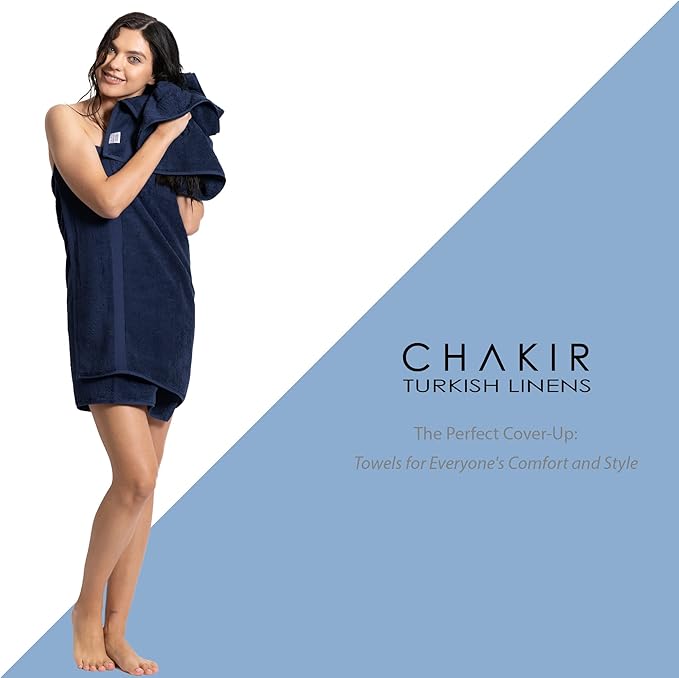 Chakir Turkish Linens Premium Cotton Absorbent Turkish Towels (Bath Towel - Set of 4, Navy Blue)