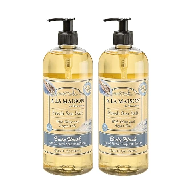 A LA MAISON French Hydrating Liquid Body Wash, Fresh Sea Salt - Natural Body Wash Made with Essential Oils - Biodegradable, Plant-Based, Vegan, Cruelty-Free, Alcohol & Paraben Free (25.36 oz, 2 Pack)