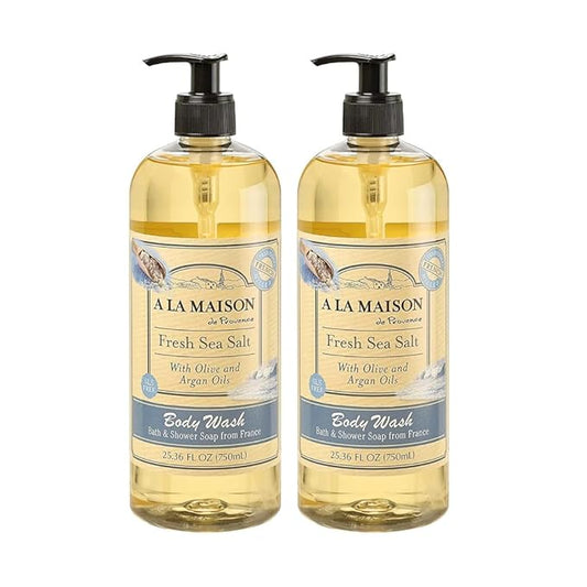 A LA MAISON French Hydrating Liquid Body Wash, Fresh Sea Salt - Natural Body Wash Made with Essential Oils - Biodegradable, Plant-Based, Vegan, Cruelty-Free, Alcohol & Paraben Free (25.36 oz, 2 Pack)