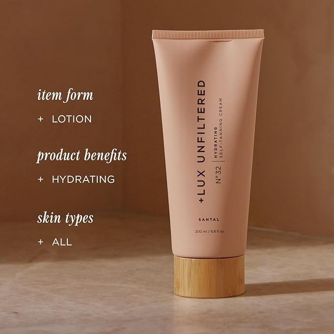 + Lux Unfiltered N°32 Gradual Self Tanner, Hydrating Self Tanning Lotion with Shea Butter & Squalane - Non-Sticky, No Transfer, Natural-Looking Tan - Vegan & Cruelty-Free Sunless Tanner - Santal