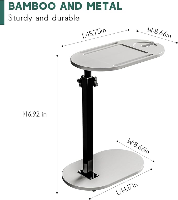 Bamboo Bathtub Tray Table with Adjustable Height, Freestanding Bathtub Caddy for Tub Against Wall, Tub Organizer Suitable for Luxury Spa and House Warming - Patent Protected (Gray)