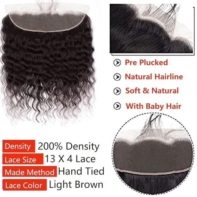 12A Grade Loose Wave Lace Frontal 13x4 Ear to Ear Lace Frontal Closure 20 Inch 100% Unprocessed Brazilian Virgin Human Hair Swiss Lace Frontal 200% Density Pre Plucked With Baby Hair Natural Color