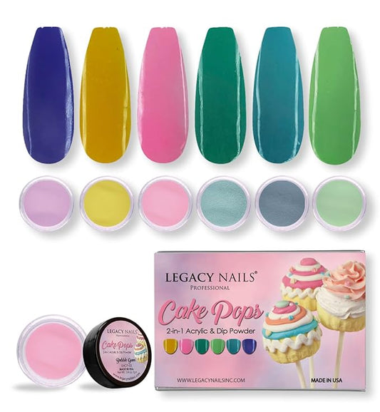 Legacy Nails Professional COLLECTION Acrylic Powder Kit 6 Colors Nail Art Set for Manicure DIY for Dip & Acrylic Nail Extensions (CAKE POPS COLLECTION)
