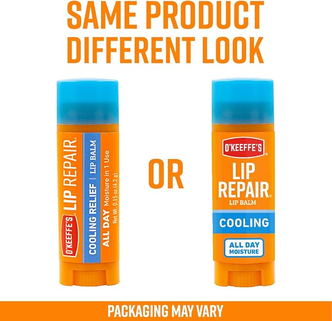 O'Keeffe's Lip Repair Lip Balm for Dry, Cracked Lips, Stick, (Pack of 4: 2 Cooling + 2 Unscented)