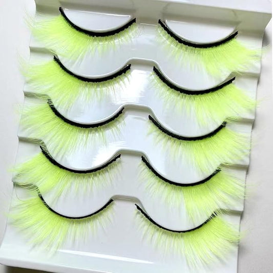 Sunniess Ombre Colored Lashes Silk Protein Fluffy Wispy Volume Fake Lashes for Halloweens Cosplay Party Stage Russian D Curl Lashes with Color Make up Faux Mink False Eyelashes 5 Pairs
