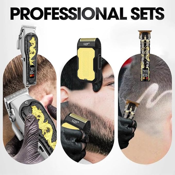 Hair Clippers 3-Piece Men's Professional Cordless Haircutting Set with LED Display, Trimmer, Shaver, Beard Clipper - Father's Day Gift