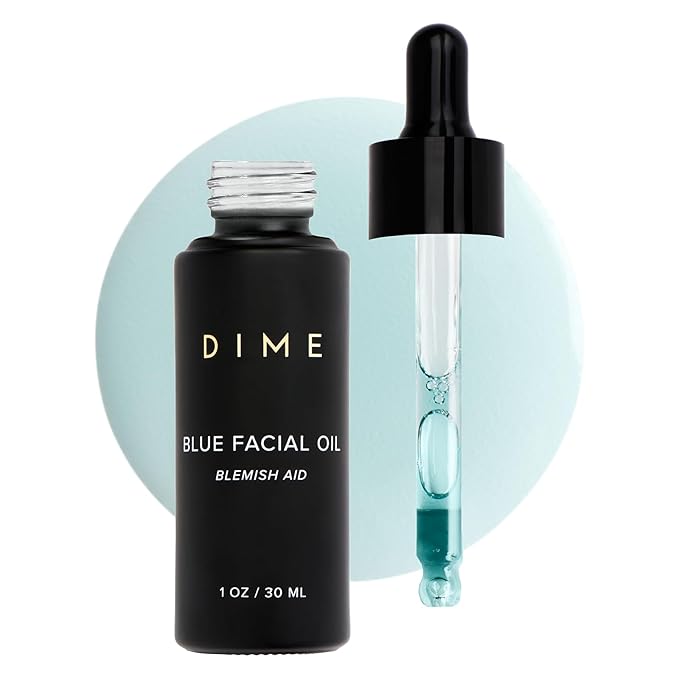 DIME Beauty Blue Facial Oil, Blemish Spot Treatment with Blue Tansy Oil, Black Cumin Seed Oil, Rosehip Oil, and Grapeseed Oil, 1 oz / 30 mL