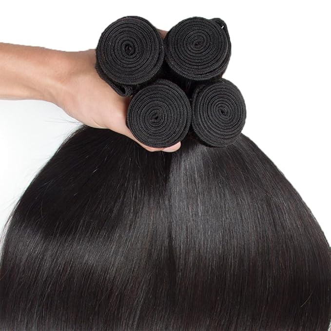 Color 1B Human Hair Bundles Straight Bundles Natural Color Straight Brazilian Human Hair Weave Extensions Soft and Silky for Black Women 20 22 24 Inch
