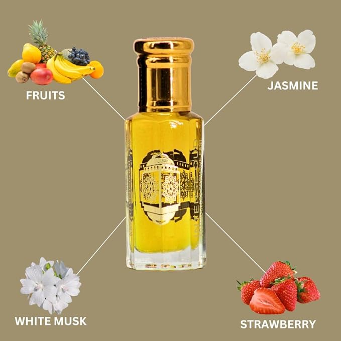 INTENSE OUD Fawaken Arabian Perfume Oil for Men & Women, Long Lasting Alcohol-Free Concentrated Fragrance, 12ml (0.40 oz) in Black Gift Box, Jasmine & Strawberry Notes