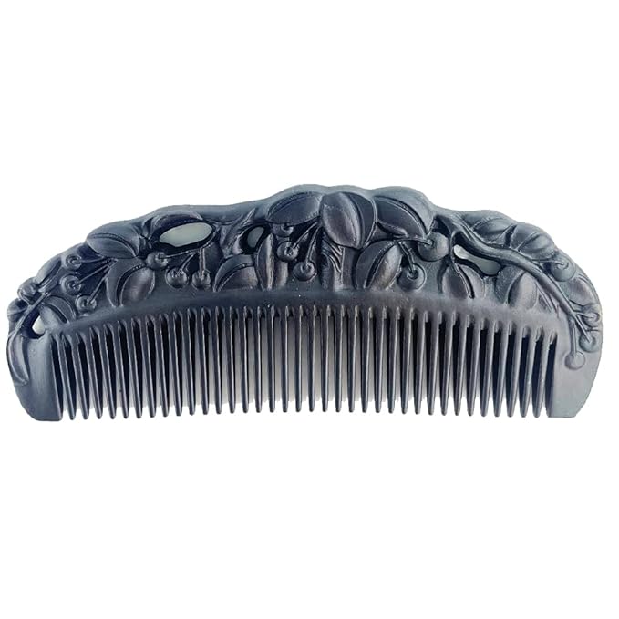 Black Sandalwood Natural Hair Comb, Ebony Carved Fine Tooth Wooden Comb- Anti-Static No Snag Handmade Hair Wood Comb for Women Men - with gift box
