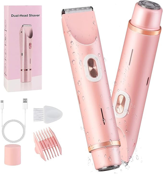 2 in 1 Women Electric Shaver, Bikini Trimmer for Women, 2 in 1 Electric Shaver for Woman,Waterproof Painless Hair Removal for Sensitive Skin