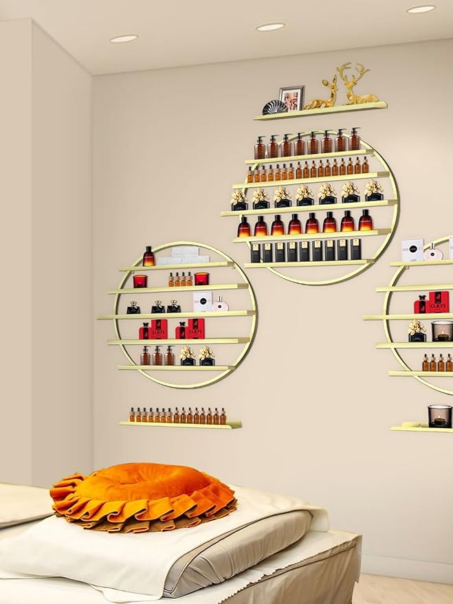 EBANKU 6PCS Metal Wall-mounted Nail Polish Storage Racks, 5 Tiers Round Display Rack Cosmetic Display Case Lipstick Perfume Wall Shelf Essential Oil Organizer for Home Spa Nail Salon Shop