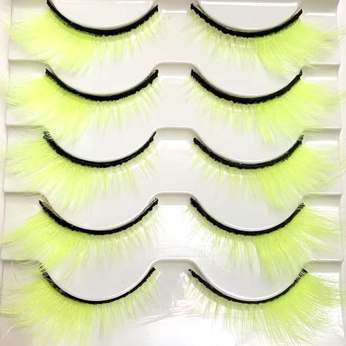 Sunniess Ombre Colored Lashes Silk Protein Fluffy Wispy Volume Fake Lashes for Halloweens Cosplay Party Stage Russian D Curl Lashes with Color Make up Faux Mink False Eyelashes 5 Pairs