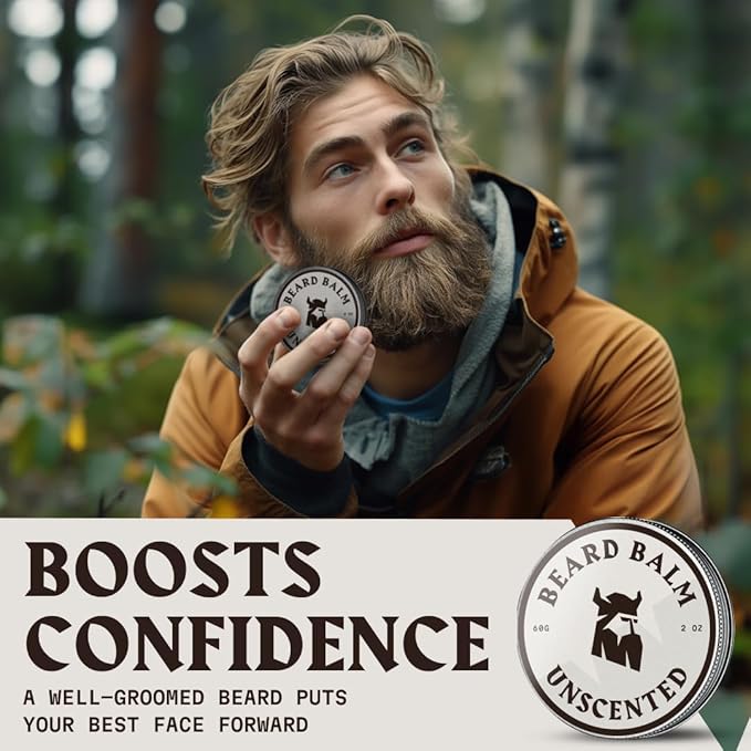 Striking Viking Beard Balm for Men – Light Hold, Unscented, 2 Oz - Leave-in Beard Conditioner with Shea Butter, Tea Tree, Argan & Jojoba Oils - Smooth, Shape & Moisturize Coarse, Dry Facial Hair