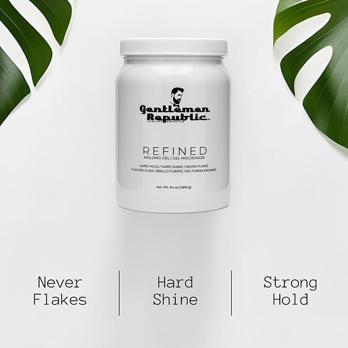 Gentlemen Republic 64oz Refined Hair Gel for Men - Premium Gel For Men Humidity Resistant & Alcohol-Free - All Day Shine and Hold for All Hair Types and Never Flakes - Made in the USA