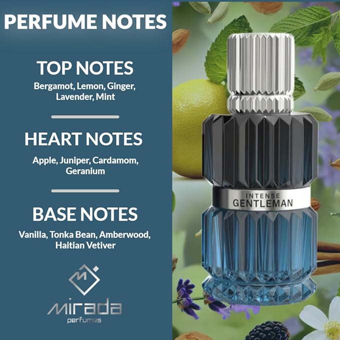 Gentleman Intense, Men's Eau de Parfum (EDP) 3.4 FL. Oz (100ml), Men’s Perfume with Notes of Bergamot, Lemon, Ginger, Lavender, Mint, Apple, Juniper, Cardamom, Geranium, Vanilla, Tonka Bean