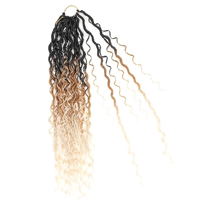 Aipin New Goddess Locs Crochet Hair 22 Inch Boho River Locs Hippie Locs Wavy Crochet With Curly Hair In Middle And Ends Braids Hair Extensions (8Packs,22 inch, T1B/27/613)