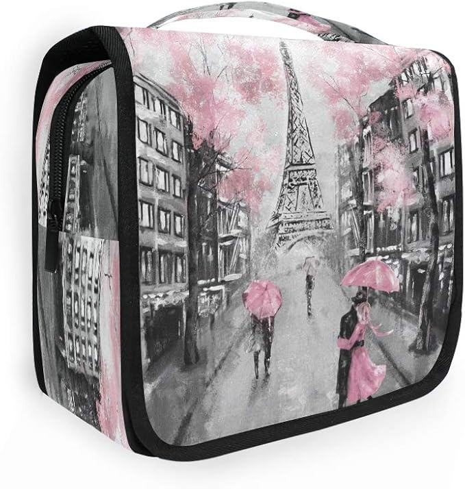 Hanging Toiletry Bag Eiffel Tower Paris Lovers Street Portable Travel Cosmetic Makeup Bag Bathroom Shower Shaving Kit Organizer Bag for Men Women