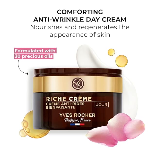 Yves Rocher Comforting Anti-Wrinkle Riche Crème (Day) | Face Cream to Soften & Smooth Skin | 1.7 fl oz