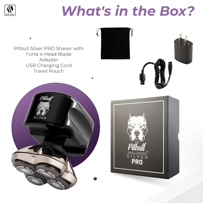 Skull Shaver Pitbull Silver PRO: Electric Head Shaver for Men with Baby Beast Trimmer: Ultimate Cordless Hair & Beard Grooming Kit, Precision Blades Bundle Best Gifting Combo