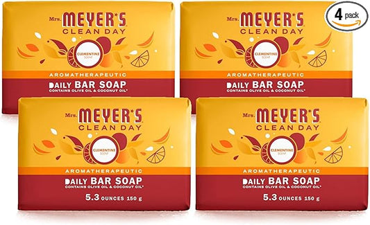 MRS. MEYER'S CLEAN DAY Bar Soap, Use as Body Wash or Hand Soap, Made with Essential Oils, Clementine_, 5.3 oz, 4 Bars