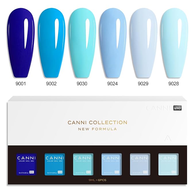 CANNI Gel Nail Polish Set, 6Pcs 9ML Baby Blue Royal Light Blue Gel Nail Polish Aquarius Water Ocean Collection Summer Soak Off UV LED Kits DIY Nail Art Manicure Home Nail Salon