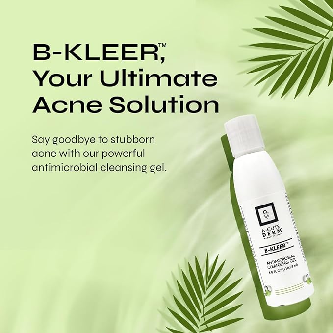 A-Cute Derm B-Kleer Cleansing Gel Acne Cleanser that Purify and Protect Your Skin from Clogged Pores for All Skin Types (4oz)